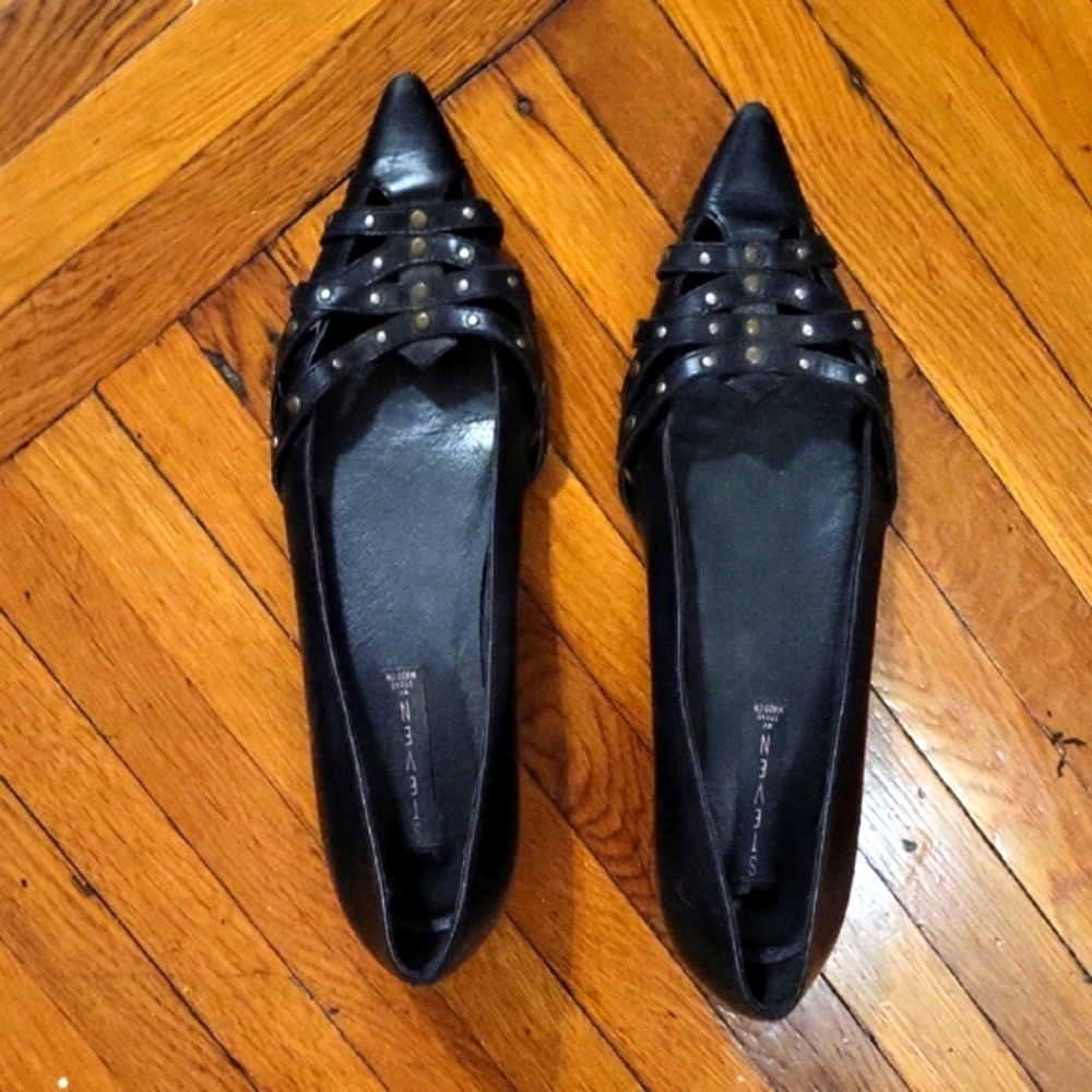 Steven By Steve Madden Black Studded Flats